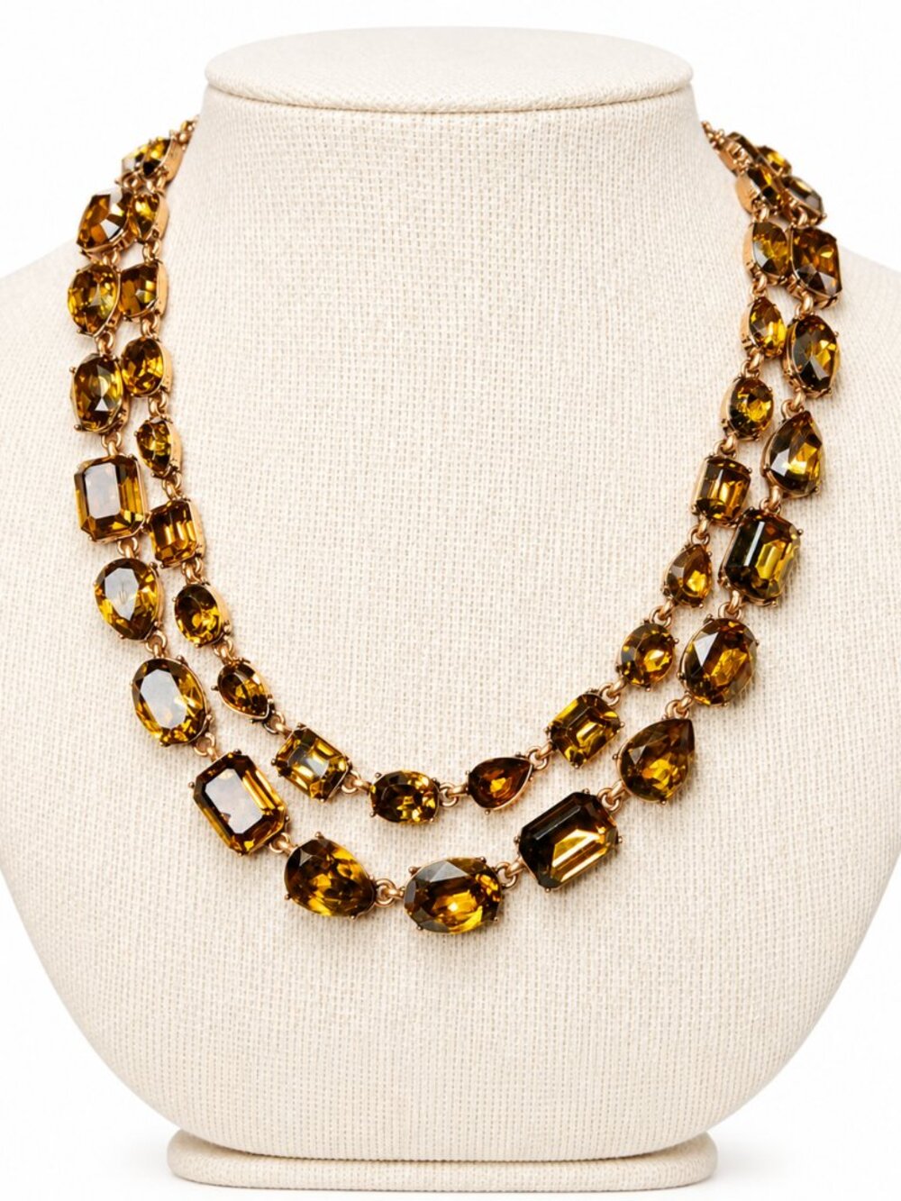 ✨ Ann Taylor Double Strand Amber Crystal Statement Necklace — Anna Wintour Style